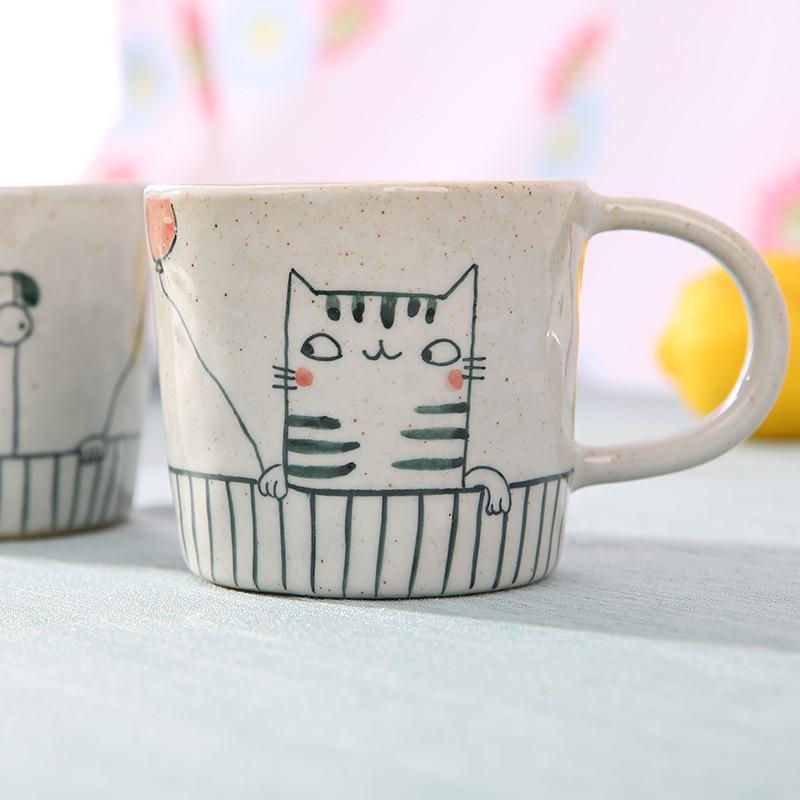 Creative Ceramic Mug Hand Painted Cat Dog Couple Coffee Cup Cartoon Design