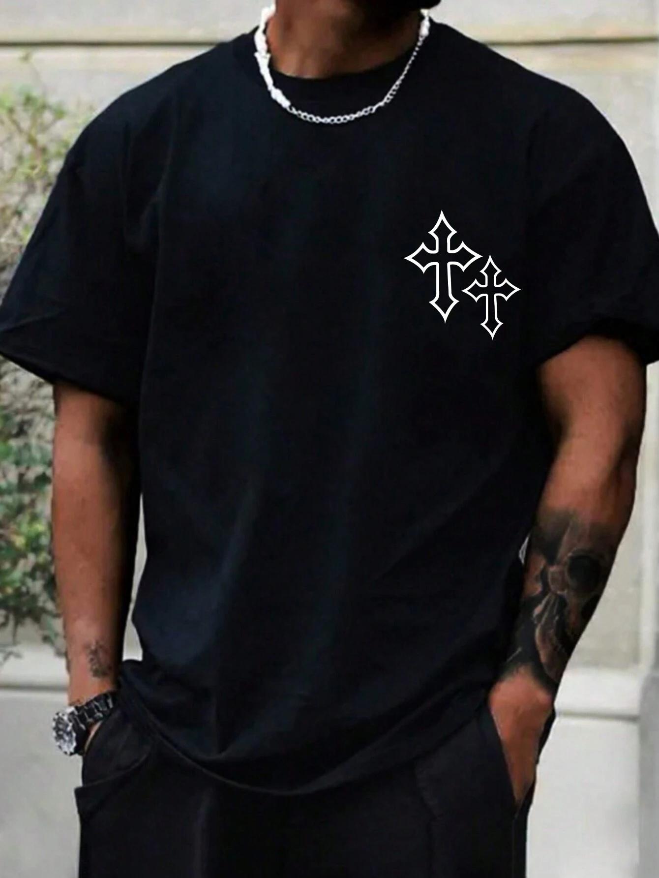 

Cross Men Cotton T-shirt Luxury Brand Fashion Big Size Top Casual Short Sleeve Streetwear Classic Print New Arrival Tee S-4XL 3XL