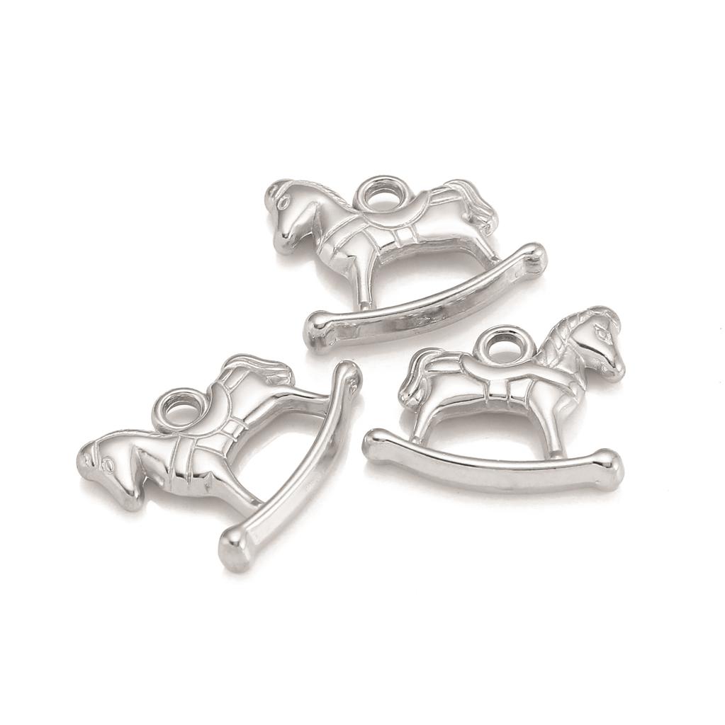 DOOYIO 3pcs/Lot Cute Baby Theme Charm Stainless Steel Rocking Horse Baby Toy Baby Pendants For DIY Jewelry Making Accessories