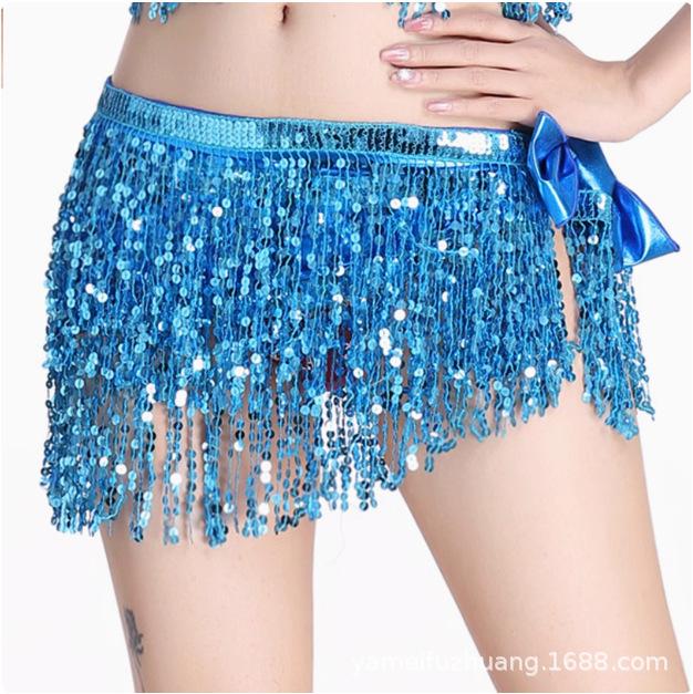 Halloween Belly Dance Hip Scarf Performance Sequin Tassel Waist Chain Bohemia Waist Scarf Sexy One Piece Skirt