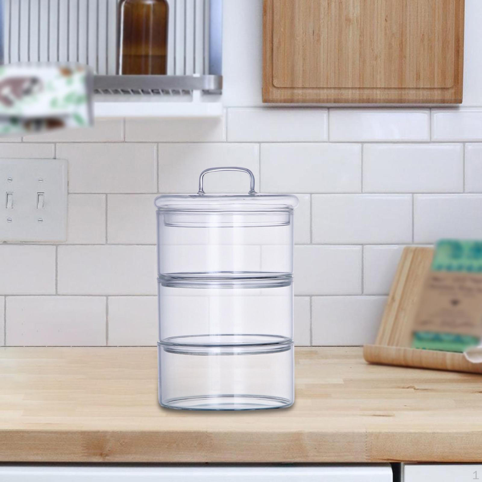 

3-слойная стеклянная банка для пищевых продуктов с герметичной прозрачной ярусной укладкой для орехов на кухне Glasses Lid