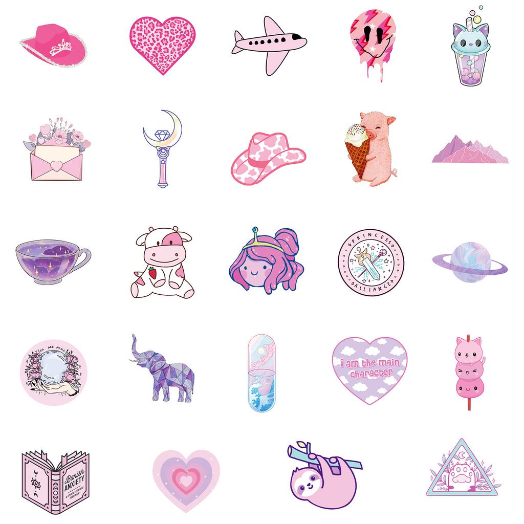 50 Purple And Pink Mixed And Matched Waterproof Decorative Stickers Diy Laptop Tablet Phone Case Water Cup