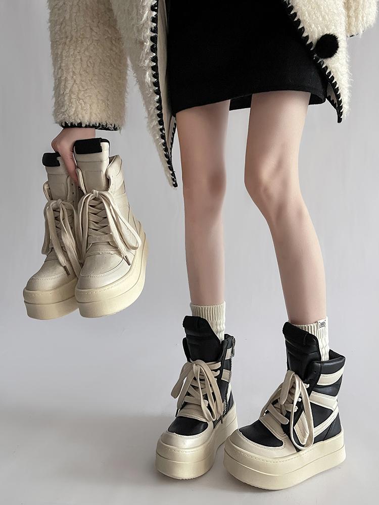 Thick Sole Ankle Boots Design High Top Shoes For Women,  Autumn And Winter New Height Increasing Casual Sports Board Shoes