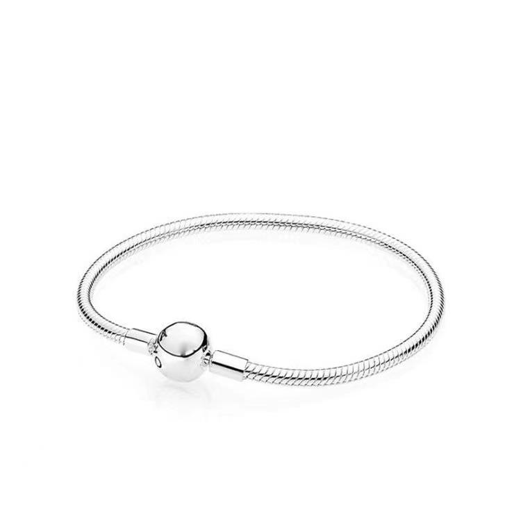 

Срібляний браслет Pan з білої міді з круглим замком, дизайн браслета-бангла з короною та ланцюжком зміїна кістка – Сумісний з DIY-намистинами. 18 cm