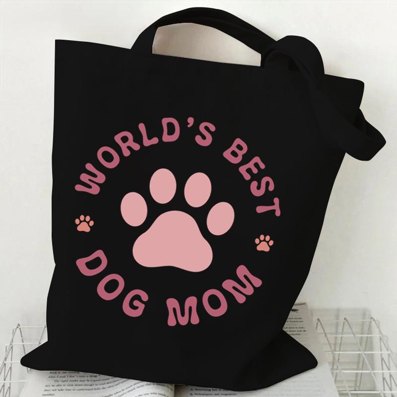 

Женская сумка-тоут из холста с принтом собачьей лапы и сердца, большая вместимость, забавная сумка через плечо для любителей собак