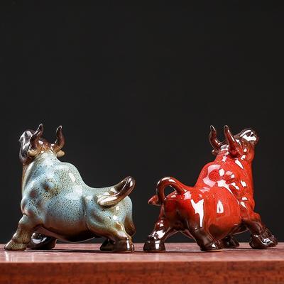 Ceramic Buffalo Tea Pet Porcelain Small Feng Shui Ornaments Bull Figurine Home Office Desktop Decoration Handicrafts