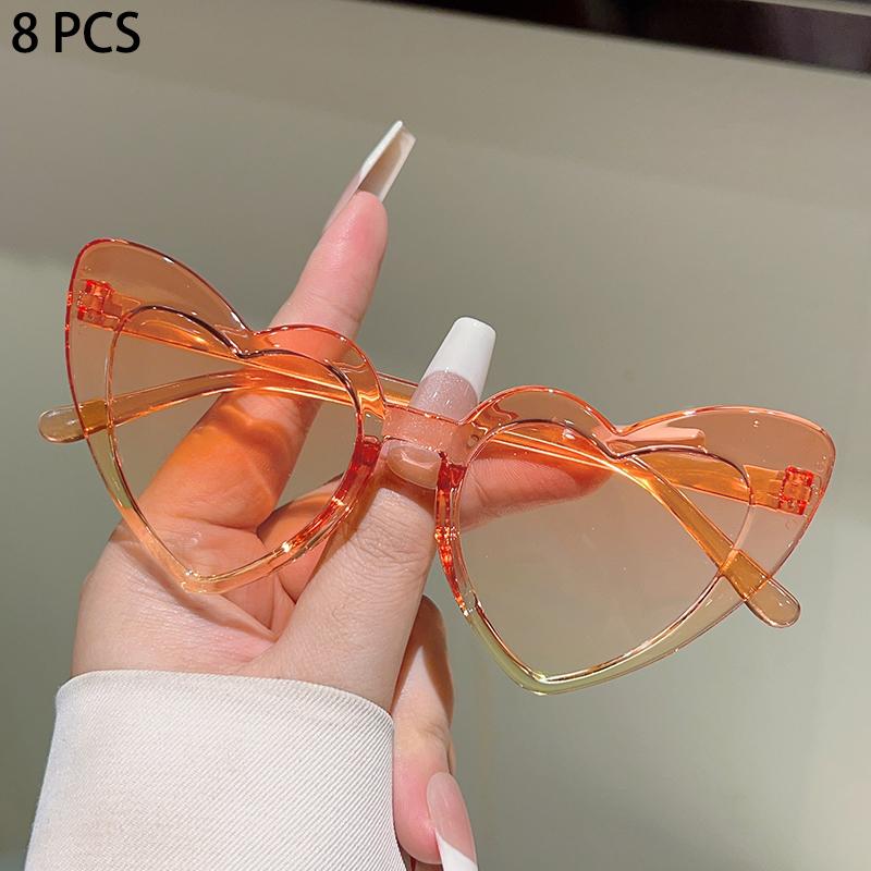 8 Pcs Per Set Cute Heart Shaped Sunglasses for Girls New Stylish Multi-color Children Sun Glasses Trendy Gradient Decor Shades