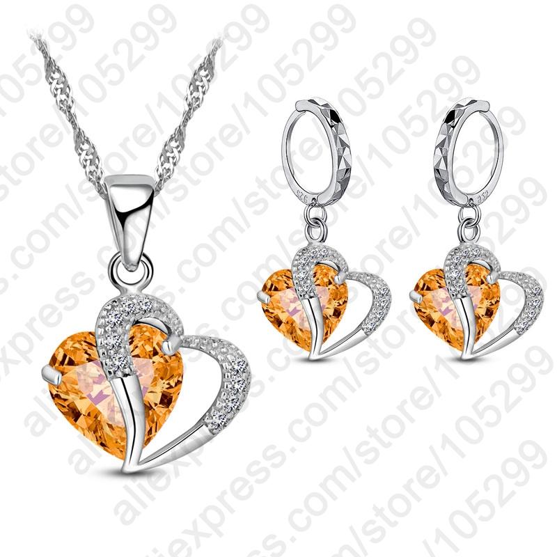 9 Color Cubic Zirconia Fashion 925 Sterling Silver Drop Earrings Necklaces Jewelry Sets Classic Wedding Dress For Women