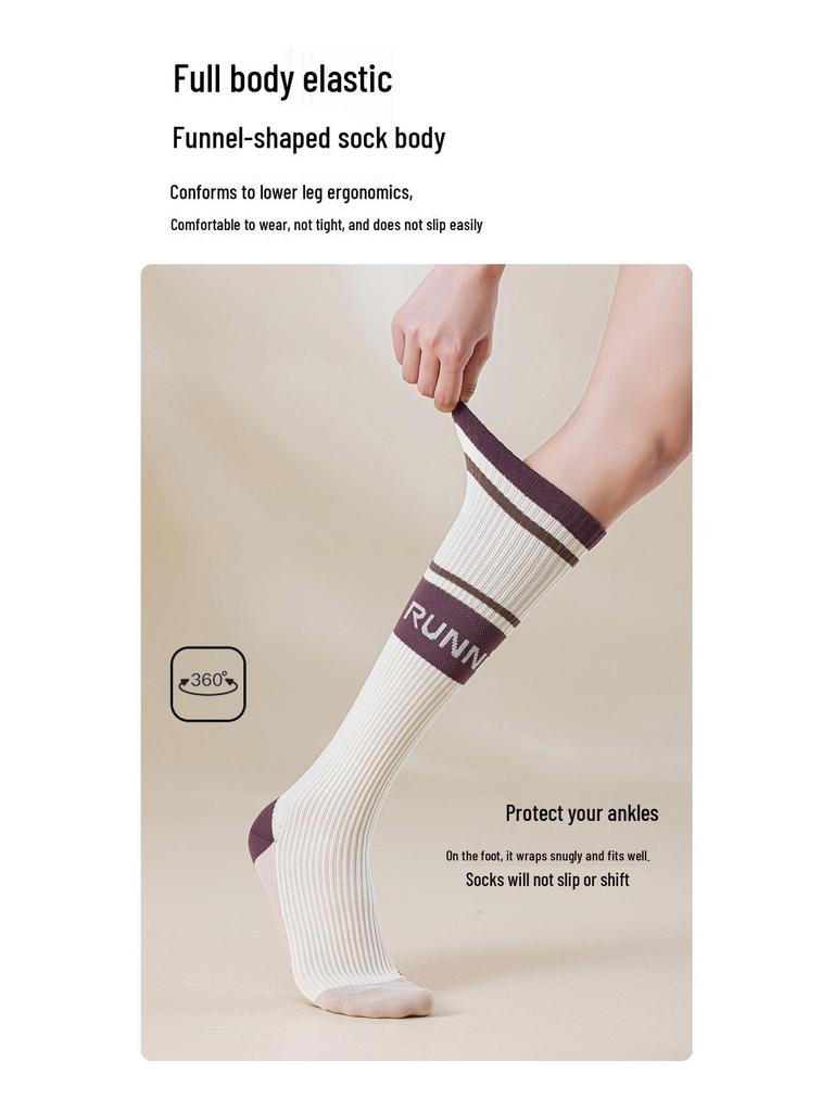 Professionelle Kompressions-Sportsocken für Laufen, Yoga, Tennis & Fitness - Atmungsaktiv Gestreift Hoher Schaft für Herbst & Winter