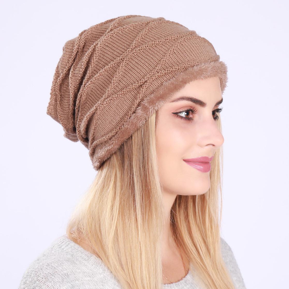 

Осень Зима Плиссированный Плюшевый Женский Пуловер Вязаный Шерстяной Волнистый Шапка с Защитой Ушей Луны EMA OneSize хаки