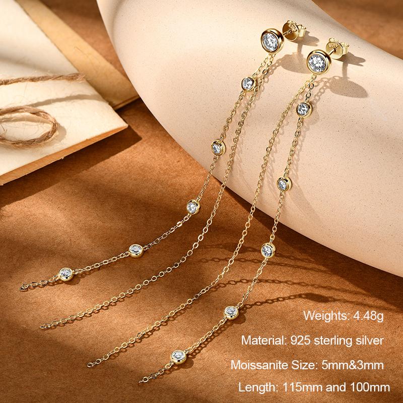 Anziw 925 Moissanite Star Tassel Drop Dangle Earrings for Women Real S925 Silver Studs Earrings Certified Fine Jewelry Gift Girl