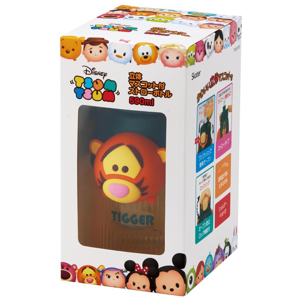 Skater 590ml Water Bottle with Disney Tsum Tsum and Tigger Mascot Cute Straw for Boys and Straw, Design, Type, Girls, Kids, PMSHP6-A