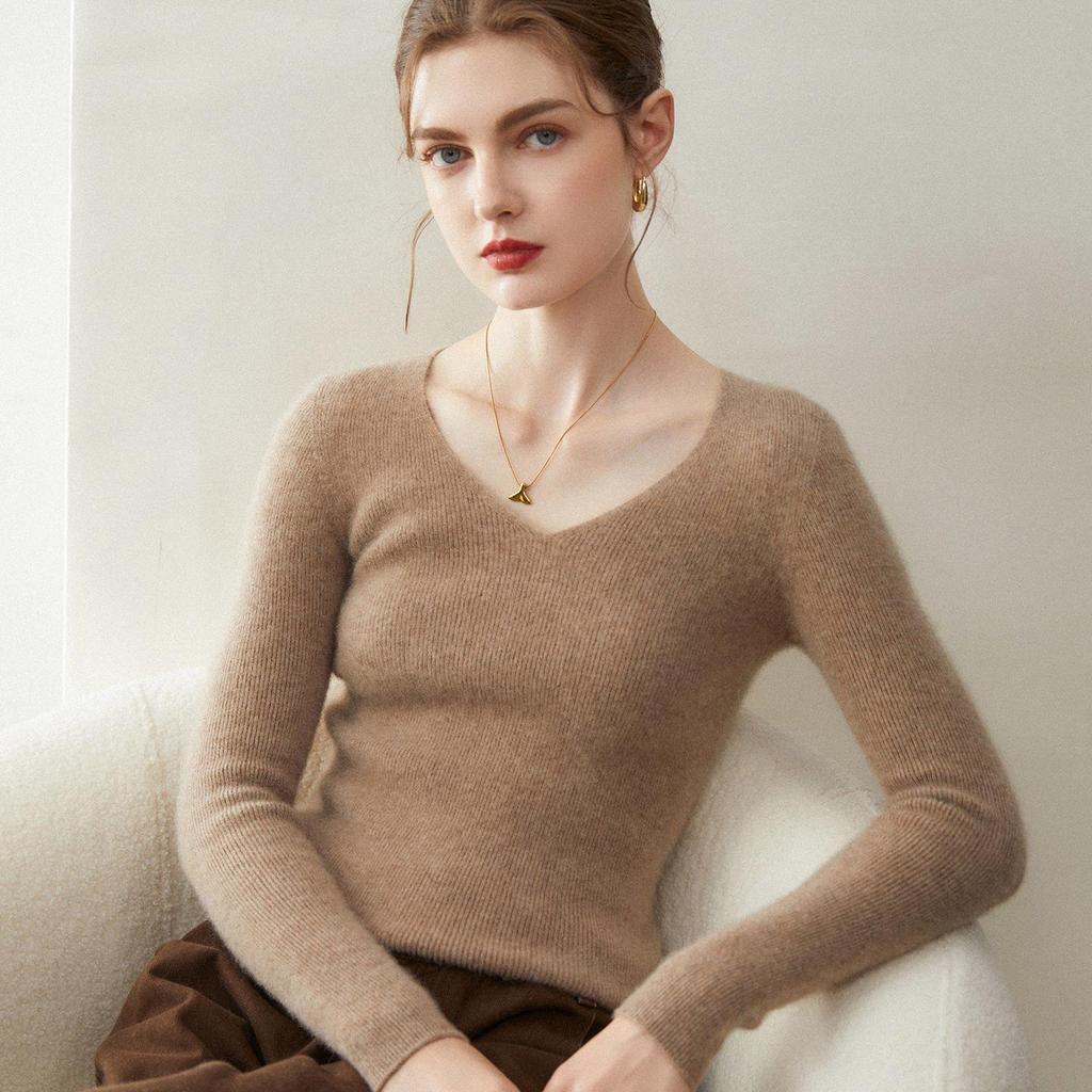 Women's 100% Pure Cashmere V-neck Sweater - New 2026 Autumn/Winter Slim Fit Base Layer Knit