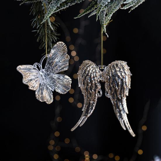 Christmas Tree Ornament Standing Deer Cup Butterflies Wing Design Sparkling Hanging Decoration Festive Holiday Season Home Decor