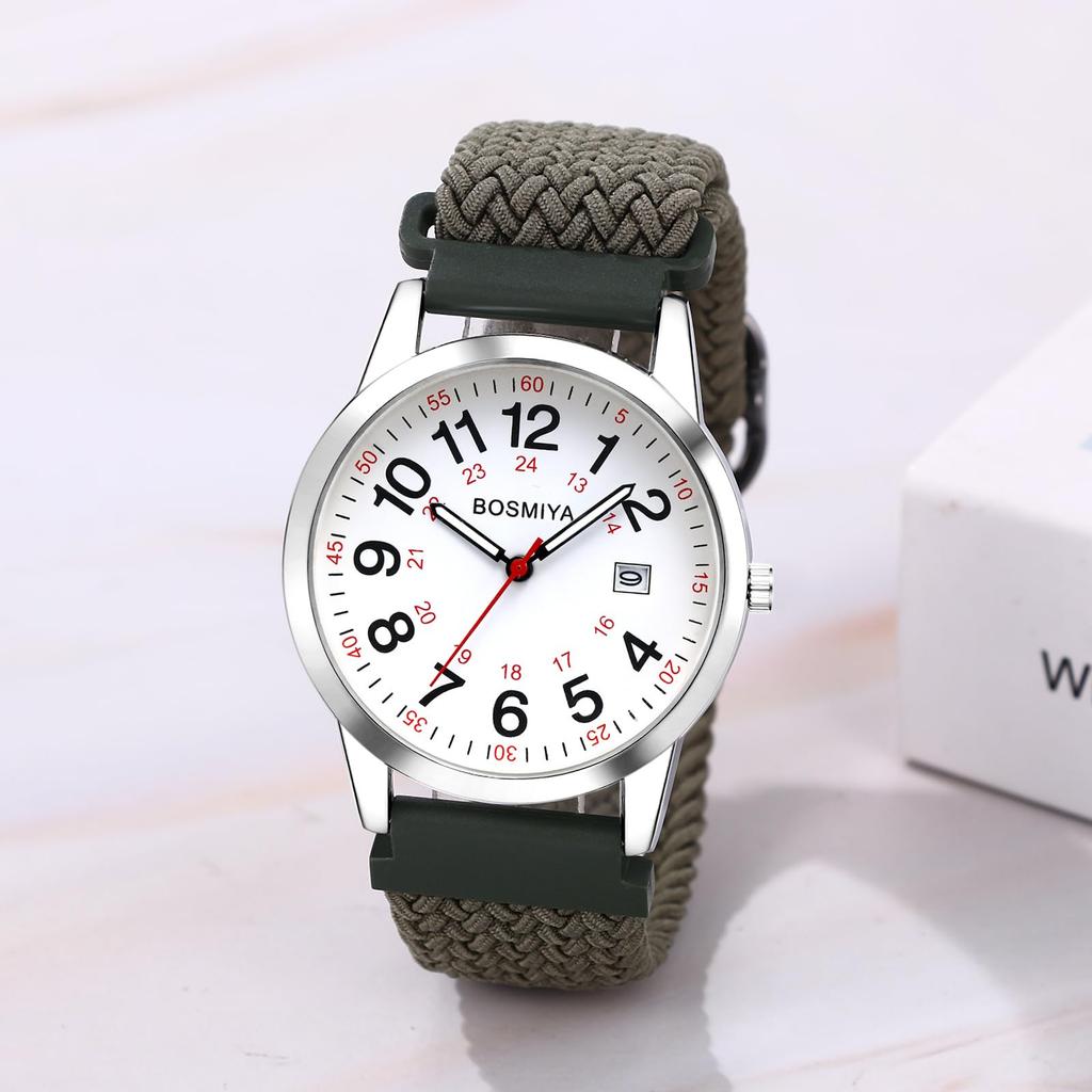 Armbanduhr mit geflochtenem Datum Wasserdicht Geflochten Bunt Quarz Einfach zu Verstellen Niedlich Tag Herrenarmband, Fenster, Kalenderarmband, Uhr, Ablesen, Zifferblatt,