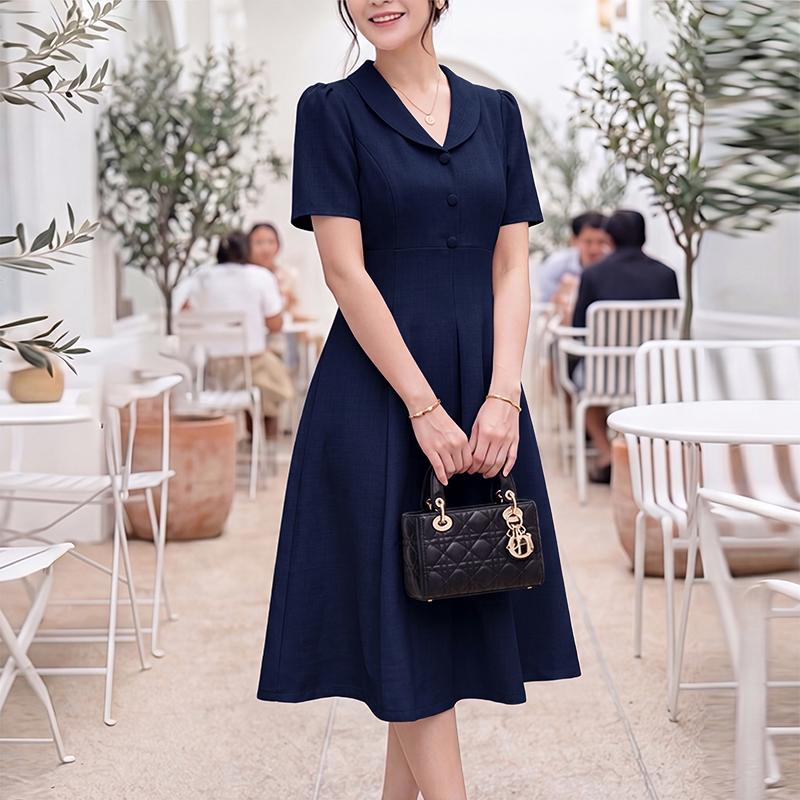 ZANZEA Elegant Women Turn Down Collar Casual Short Sleeve Dress