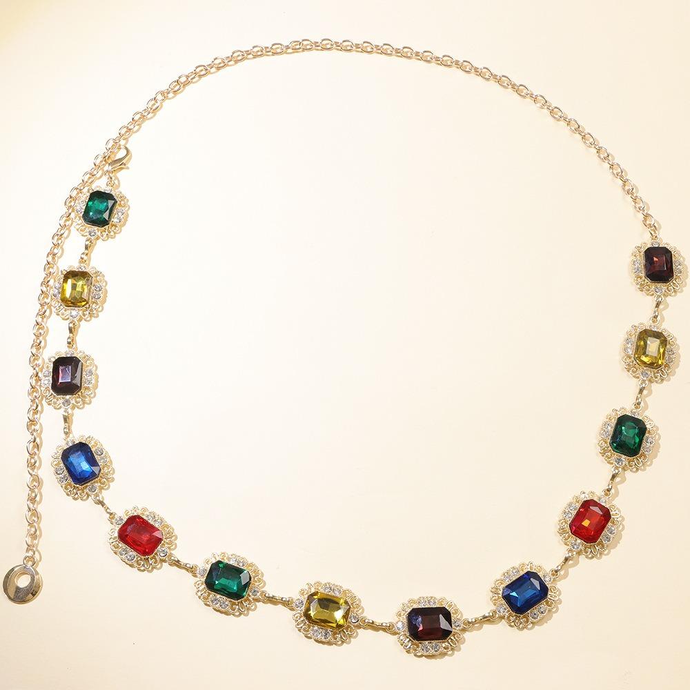 Metal Rhinestone Belly Belts Gold Y2K Waistband Colorful Crystal Waist Chain  Decorative Jeans
