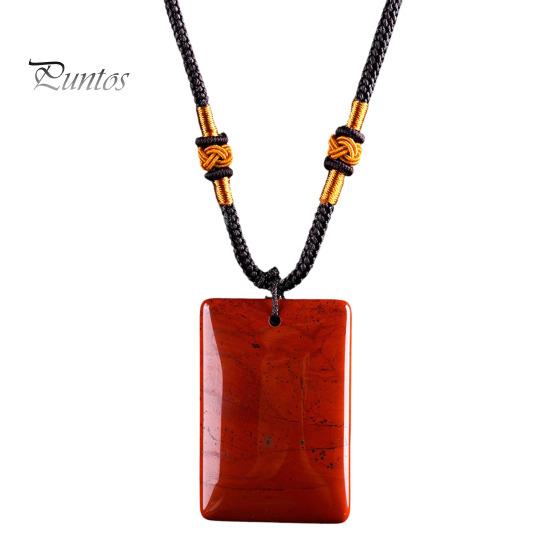 Hand Polished Stone Pendant Natural Crystal Necklace, Healing Energy Necklace with Adjustable Women Fake Jewelry Braided Rope, Gemstone for Men