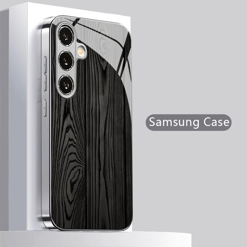 Charcoal Wood Grain Pattern 2D Phone Case for Samsung S26 S25 S24 S23 S22 S21 S20 A56 A36 A16 - Glass Protective Cover
