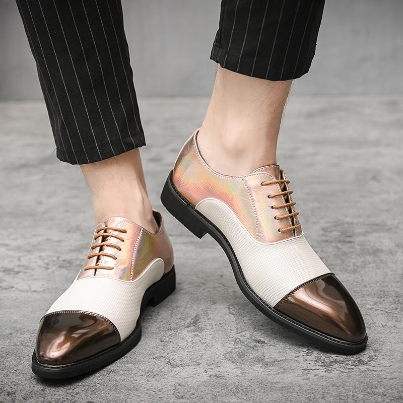 Golden Sapling Casual Business Shoes Men Patchwork Leather Oxfords Dress Flats Leisure Office Men's Formal Wedding Shoes