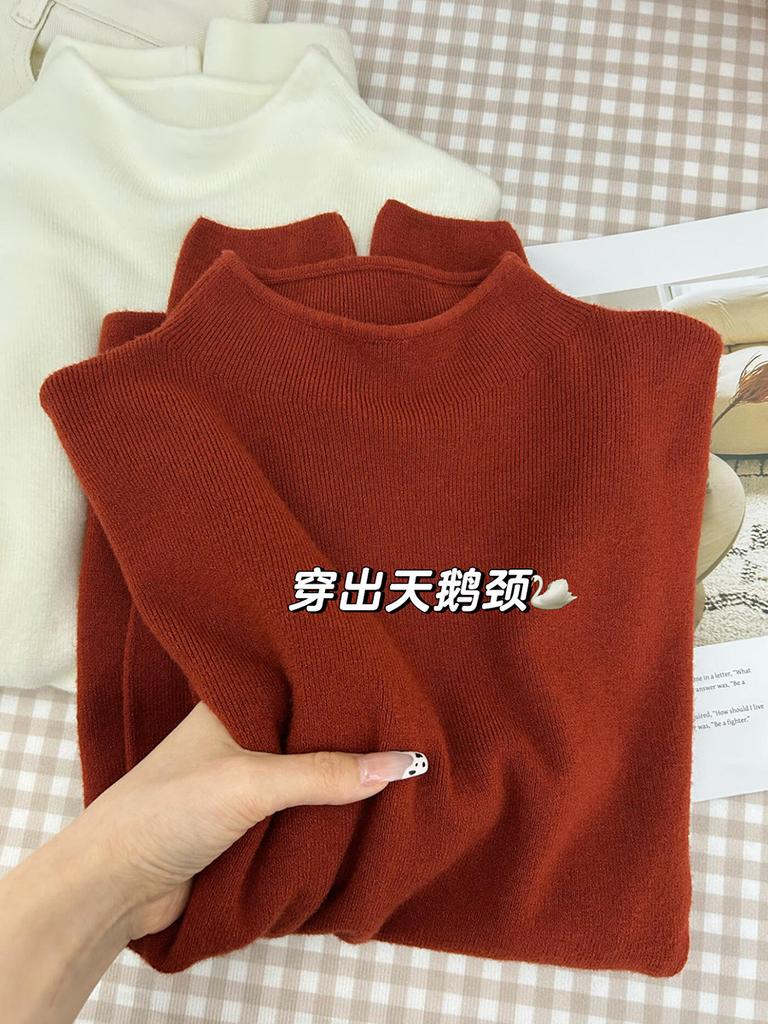 Semi-turtleneck solid color casual inner top thickened long-sleeved knitted bottoming shirt autumn and winter stand-up collar integrated fleece
