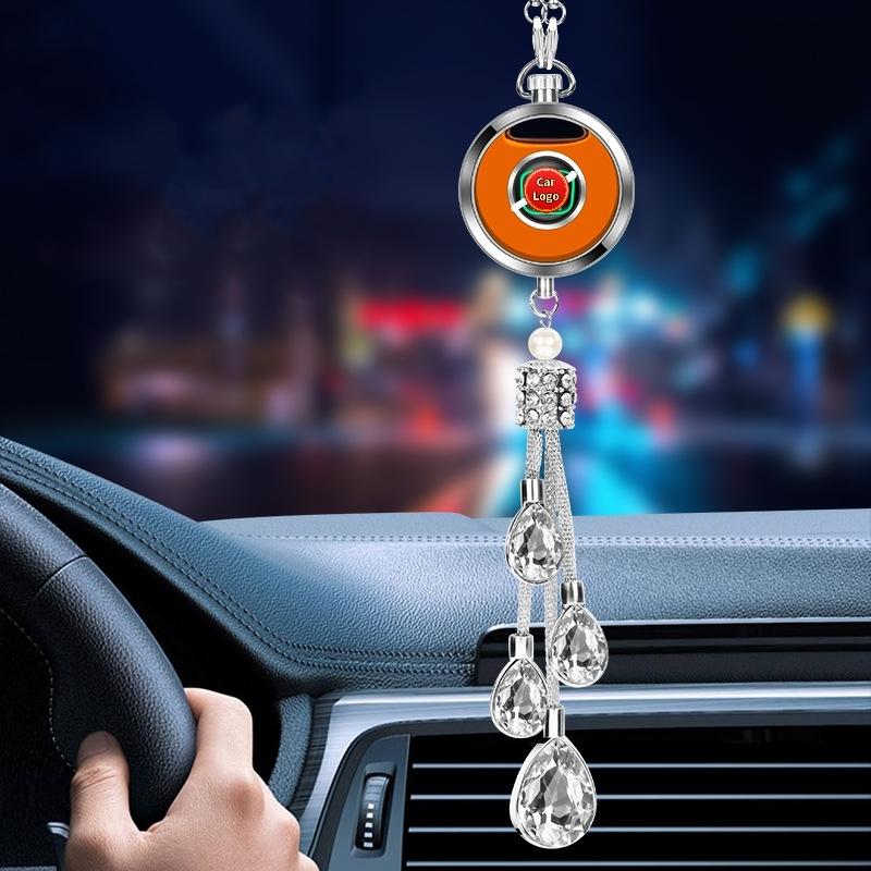 Personalized Shiny Crystal Car Perfume Hanging Ornaments Custom Fluorescent Car Logo Rear View Mirror Pendant Accessories