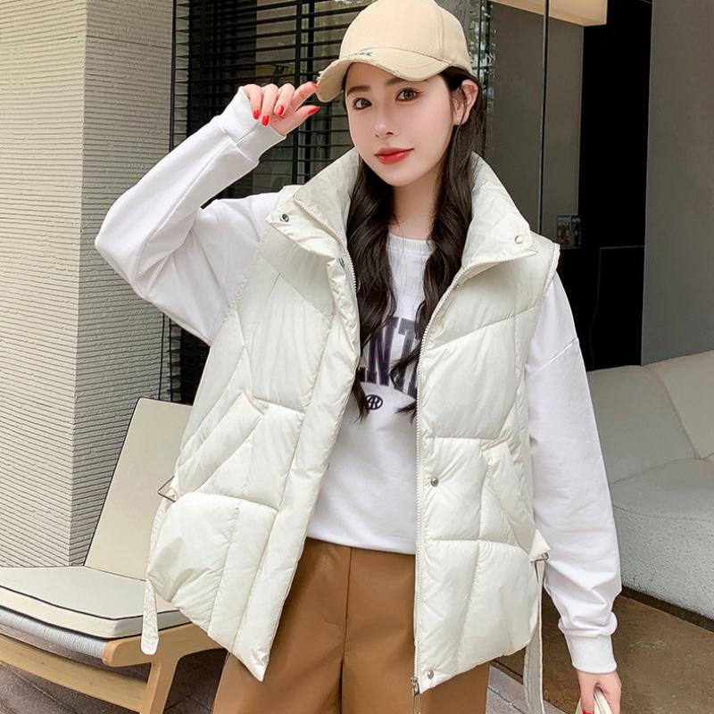 

Хлопковый жилет для женщин, осенне-зимний новый повседневный свободный жилет без рукавов, утолщенный теплый однотонный хлопковый жилет L белый