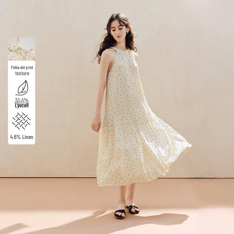 INMAN Lyocell Linen Polka Dot Halter Neck A-Line Dress S