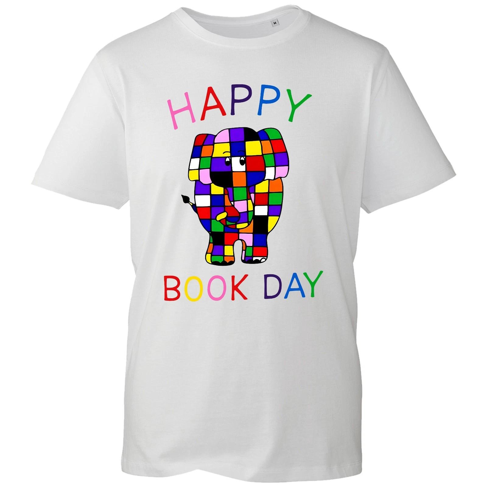 

Happy Book Day T-shirt Blocks Elephant Students Top Men s Unisex Gift Tee 3XL