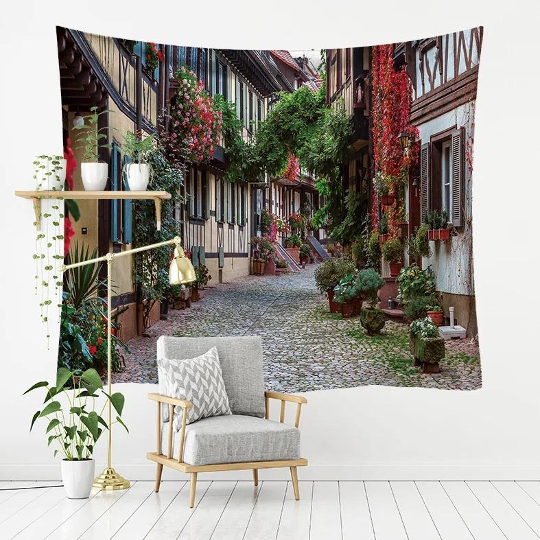 

Модный домашний декор Гобелен Городская улица Цветочный узор в горшке Спальня Гостиная Гобелен 100x75cm