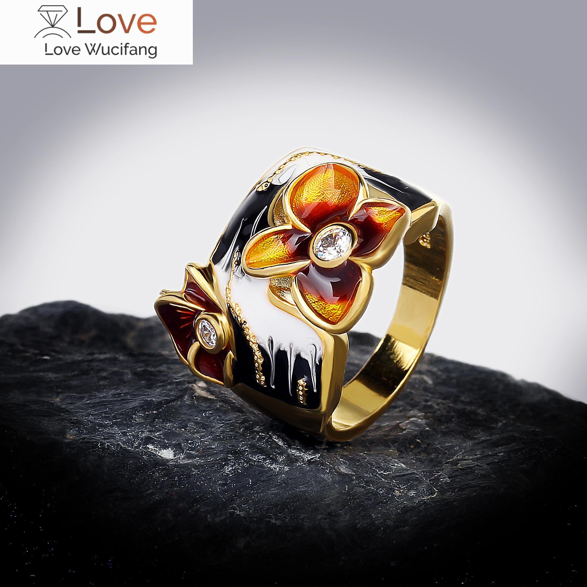 

Высококачественное новое кольцо ручной работы с эмалью в виде оранжевого цветка из серебра 925 пробы на годовщину, помолвку, свадьбу, ювелирные изделия в подарок 10 белый