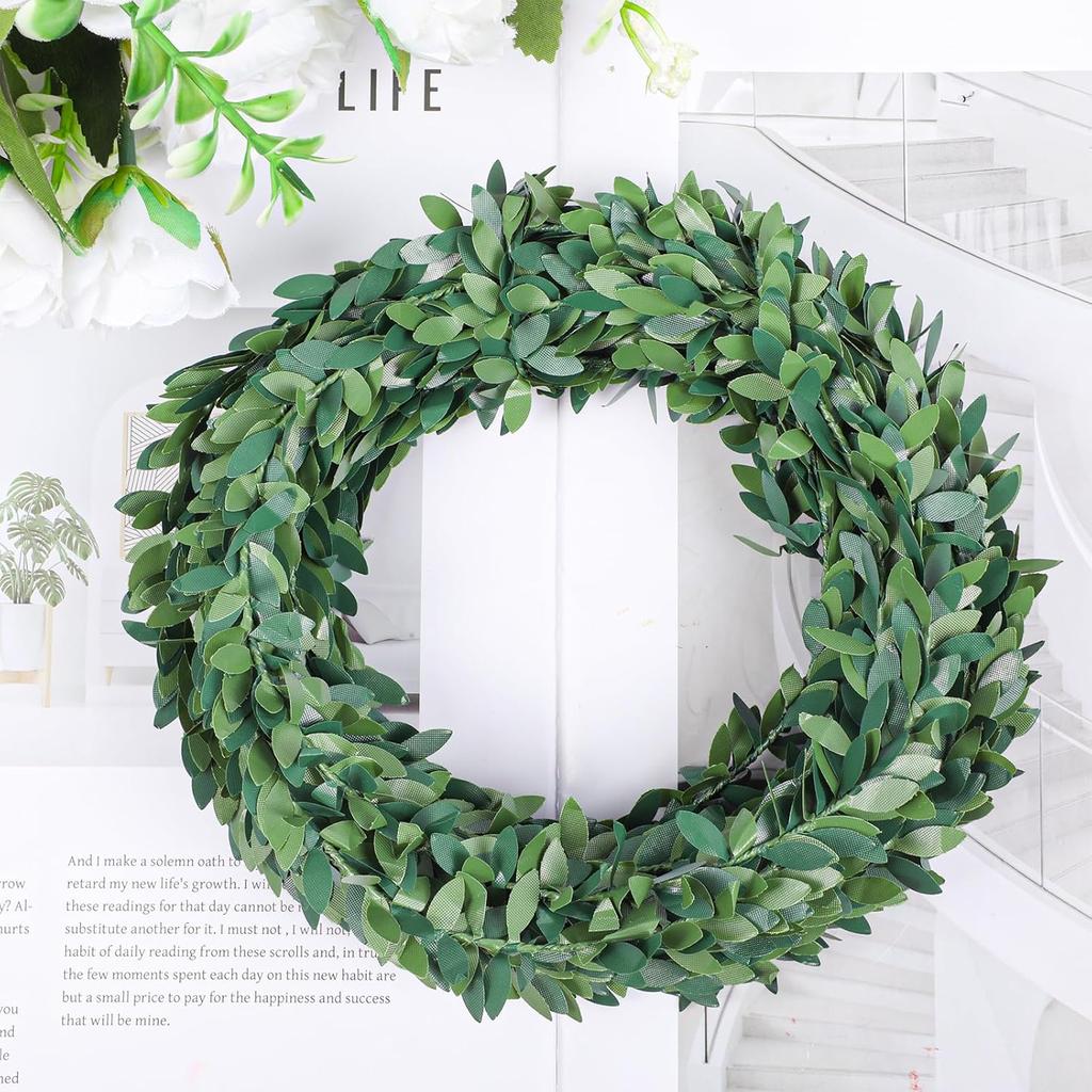 24.6 FT Artificial Green Vines for Decoration Mini Leaf Garland Green Vines Yards Fake Vine Garland Vine Ribbon Wreath Accessory Ivy Garlands for