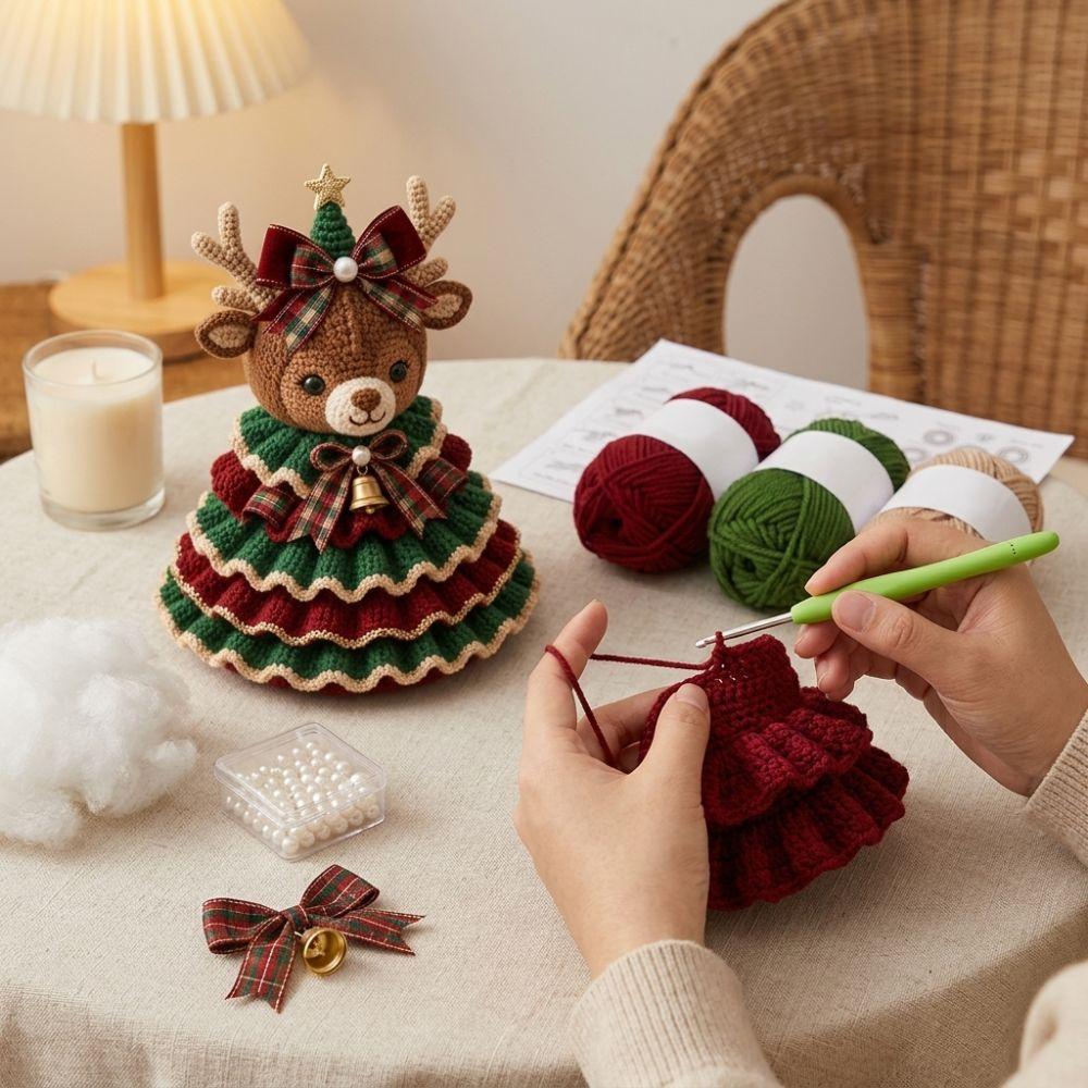 with Beads Bell Crochet Animal Christmas Tree Kit Animal Xmas Tree DIY Kit for Craft Lovers