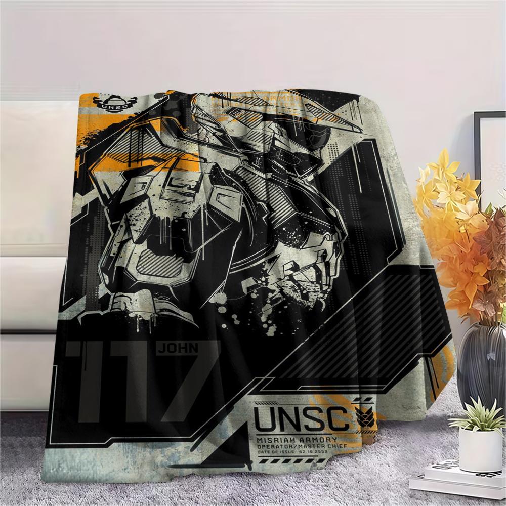 1Pc Halo Game Print Flannel Blanket, High Quality Comfortable for All Seasons, Home Decor, Warmth and Comfort, Perfect for Christmas Gifts 54