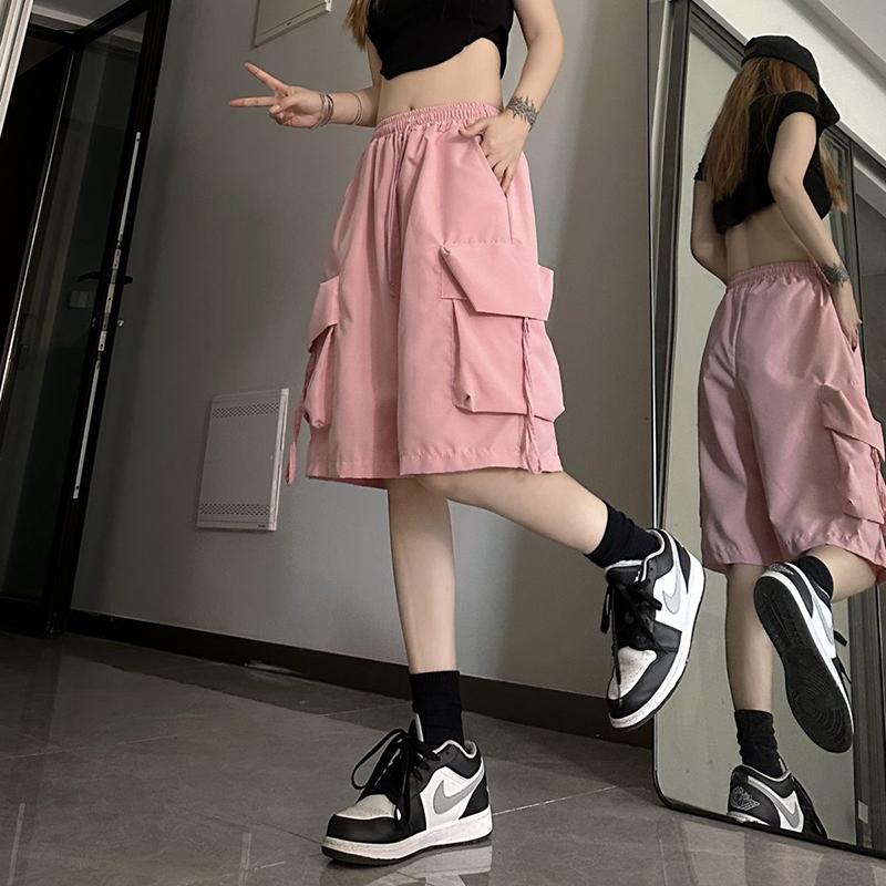 Pantaloni scurți cargo cu talie înaltă pentru femei, îmbrăcăminte de stradă în stil american, pantaloni largi de vară, pantaloni scurți largi, cu buzunar mare, pentru femei, noi