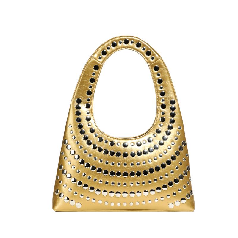 Bags women's bags European and American punk style rivets hand carry shoulder bag 2025 new large-capacity women's armpit bag
