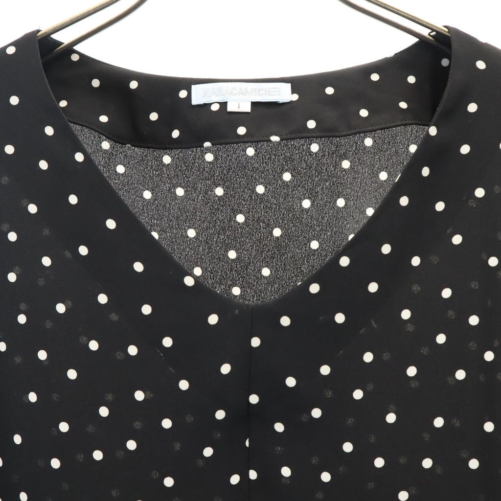 NARACAMICIE Made In Japan Dot Pattern French Sleeve V Neck Blouse 1 Black Women Used