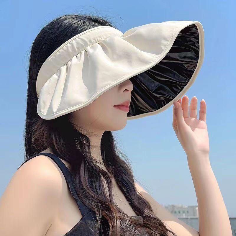 Vinyl large brim sun protection hat women's summer UV protection empty top sun hat ice silk headband shell sun hat