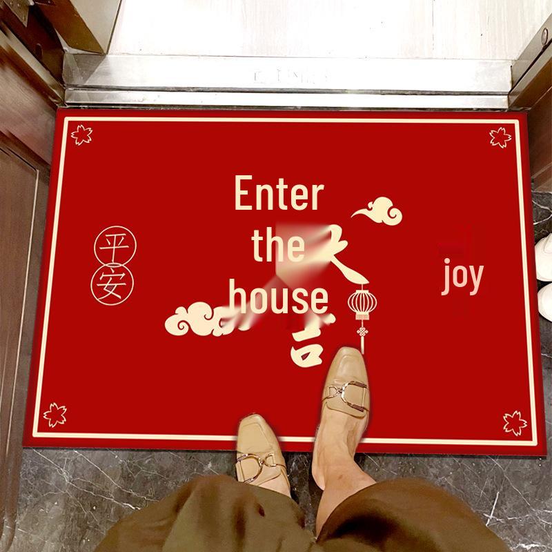 Chinese Style Red Anti-Slip Entry Mat for Home Doorways