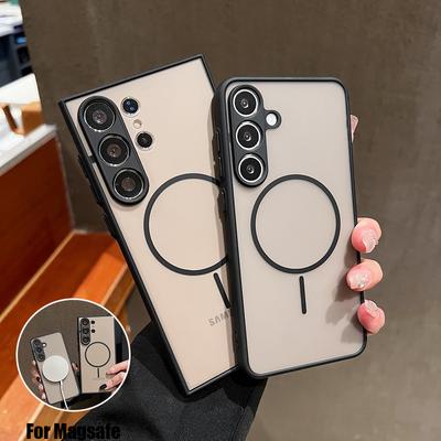 Magnetic Clear Phone Case For Samsung Galaxy S25 S24 S23 Ultra S22 PLus S20 S21 S24 FE For Magsafe Wireless Charge Hard PC Cover
