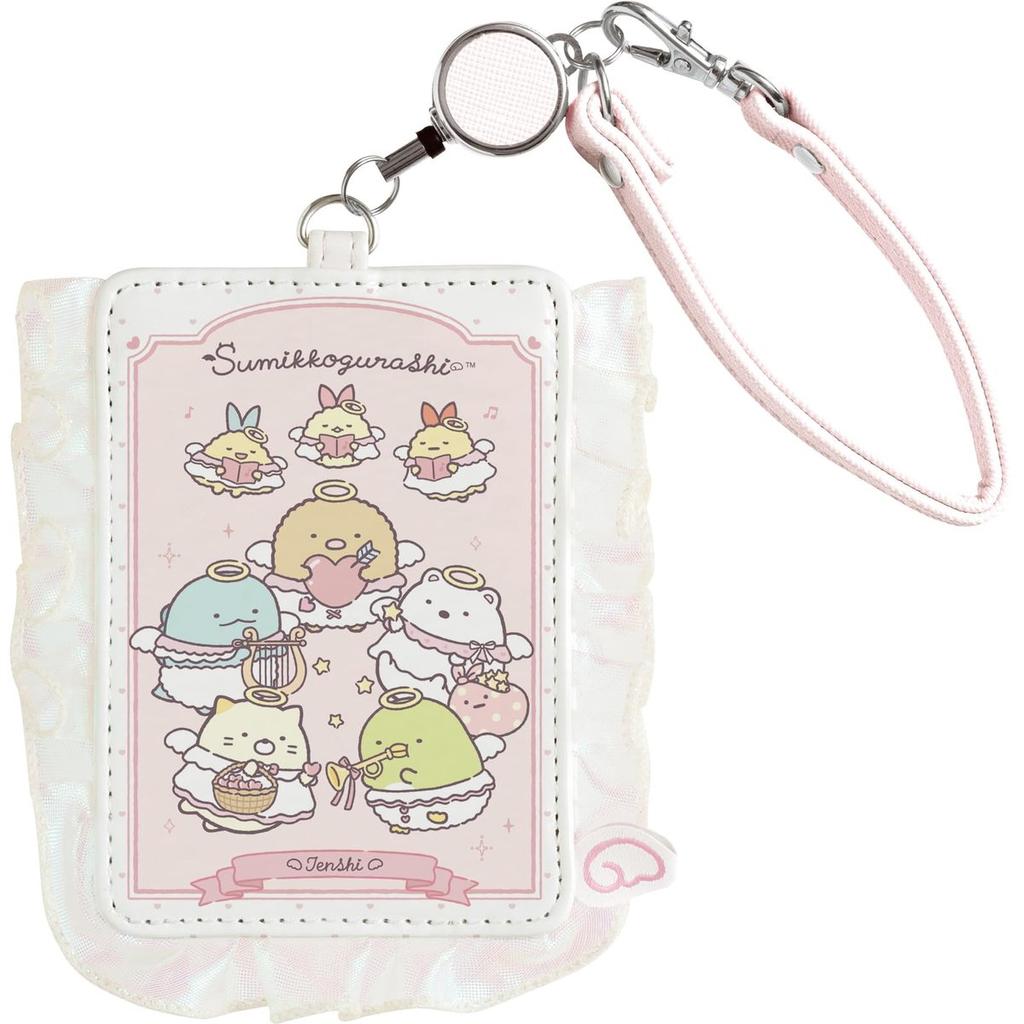 San-X Sumikko Gurashi Angel and Devil Tails Pass Case with Reel Strap PB73601 Cute Faux Leather Card Holder