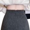 Gray Woolen Sequin Short Skirt - Women's Autumn/Winter 2025 French-Style High-End Design