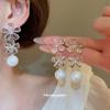 Silver Needle Zircon Flower Pearl Fringed Earrings Fashionable Versatile Stud Earrings Light Luxury High-end Earrings Design Sense Niche