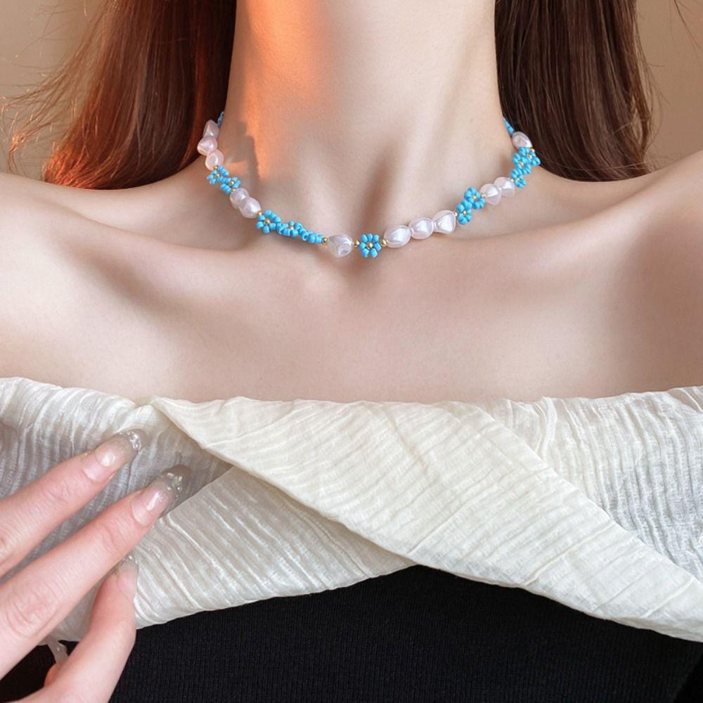 Korean Style Rice Bead Necklace Bead Flower Pearls Clavicle Chain Cute Daisy Bracelet Women