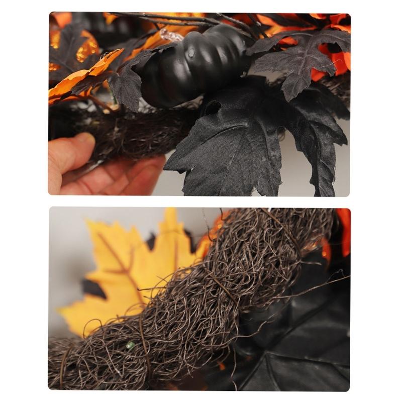 Artificial Leaves Wreath Halloween Wreath Decoration 40cm/15.7inch for Front Door Entryway, Porch, Wall Display Use