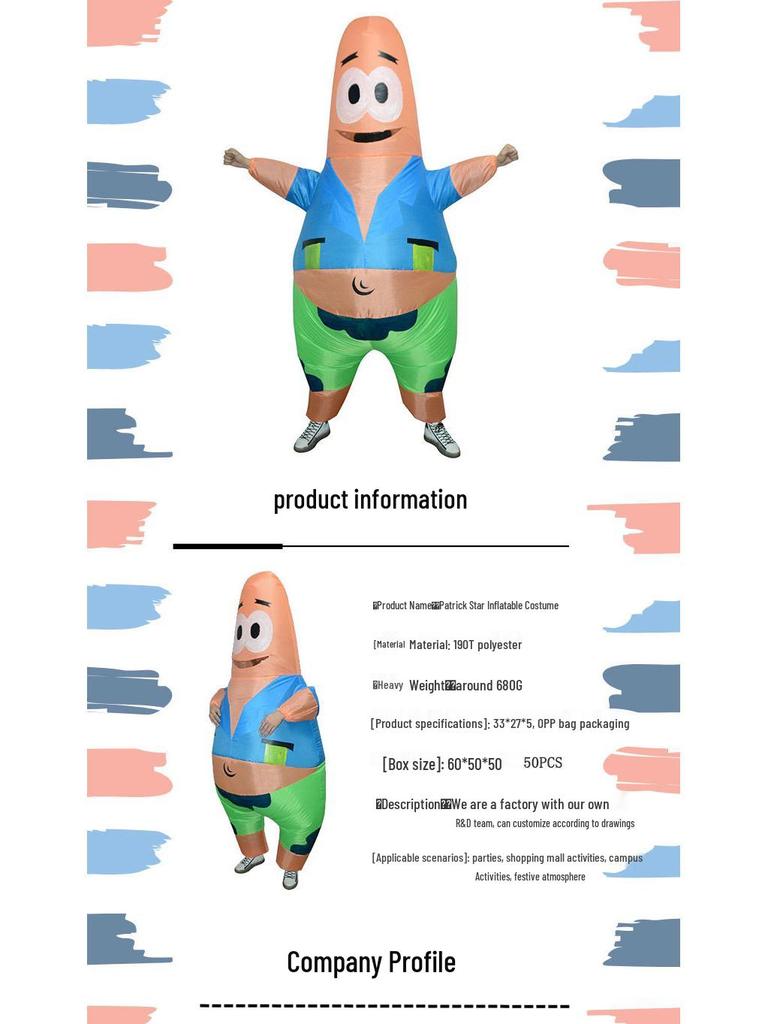 Cross-Border Hot Sale Halloween Festival Party Patrick Star Inflatable Costume Prop