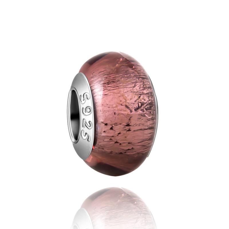  Charm Murano Vague Bleu Foncé Cuivré Coloré Compatible Bracelet Original Joli Charme Perles en Verre de Murano Fleur Rose Bijou