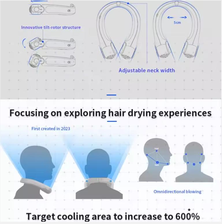 Wearable Neck Fan Portable Air Conditioner USB Rechargeable High Power Bladeless Turbine Fan Suitable for Outdoor