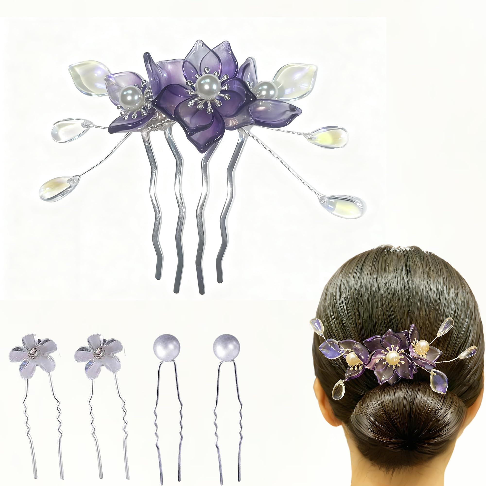 

Hair ornament, hair accessory, kanzashi (Japanese hair ornament), U-shaped, purple, bellflower design, for Japanese clothing, yukata, festivals,