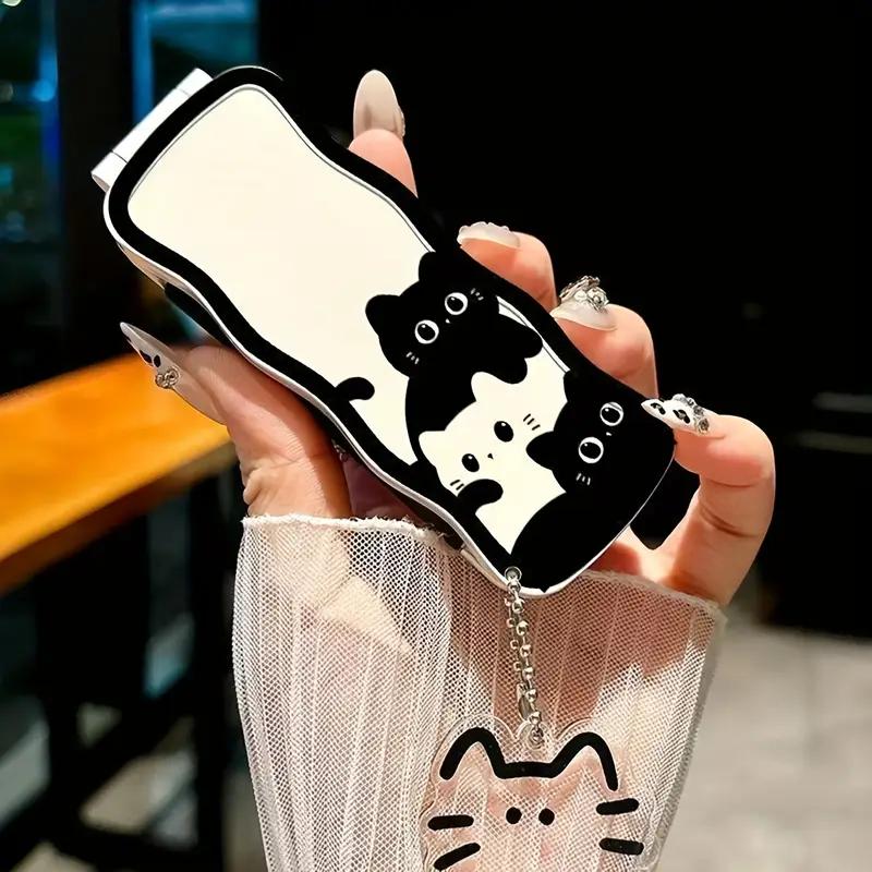 

2 In 1 Creative Simple Foldable Cartoon Comb Portable Student Mini Cute Bangs Small Comb Soft Tooth Comb with Mirror 1PCS чёрный